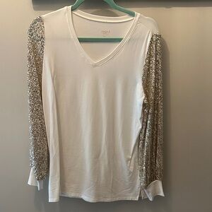 White Top with Sequin Sleeves